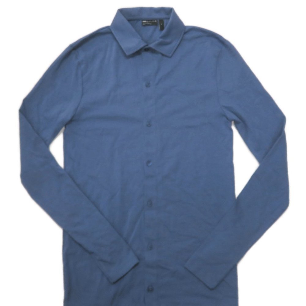 Asos Design‎ Mens Button Up Shirt Small 36-38 Blue Long Sleeve Stretch